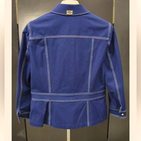 ST JOHN SPORT Navy Blue Twill Jacket Sz S Flap Pockets & White Stitching - Picture 3 of 8